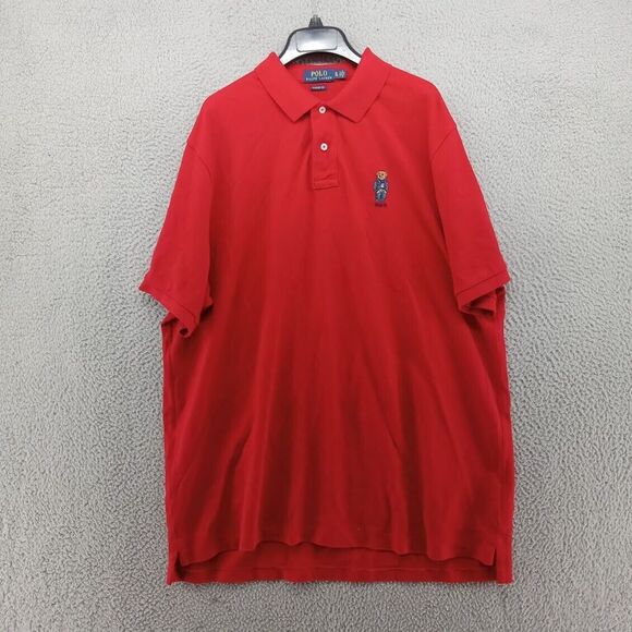 Polo Ralph Lauren Shirt Mens XL Red Pique Mesh Polo Teddy Bear Logo‎ Chest* - Picture 1 of 10